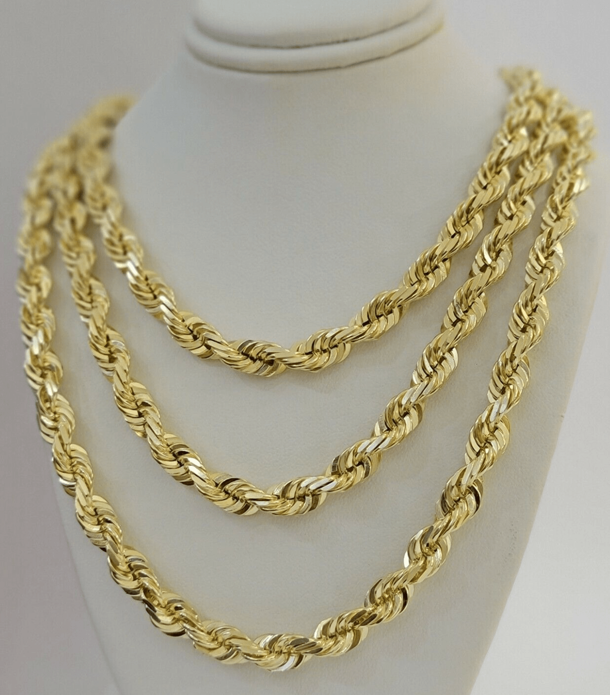 Real 14k Gold Rope chain Necklace 7mm Solid Link 14kt Yellow Gold Diamond Cuts - GoldenlinQ